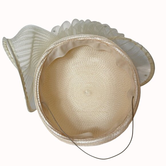 Cream Fascinator Pillbox Hat Organza VTG Church Tea Party Wedding Guest Derby main image 5